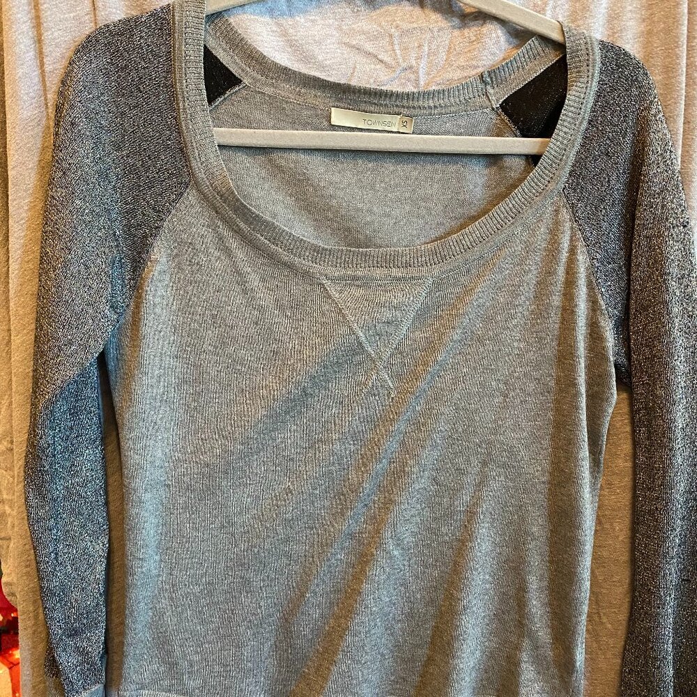 Townsen Womens Sweater Size XS Gray Metallic Long Sleeve Crewneck Top